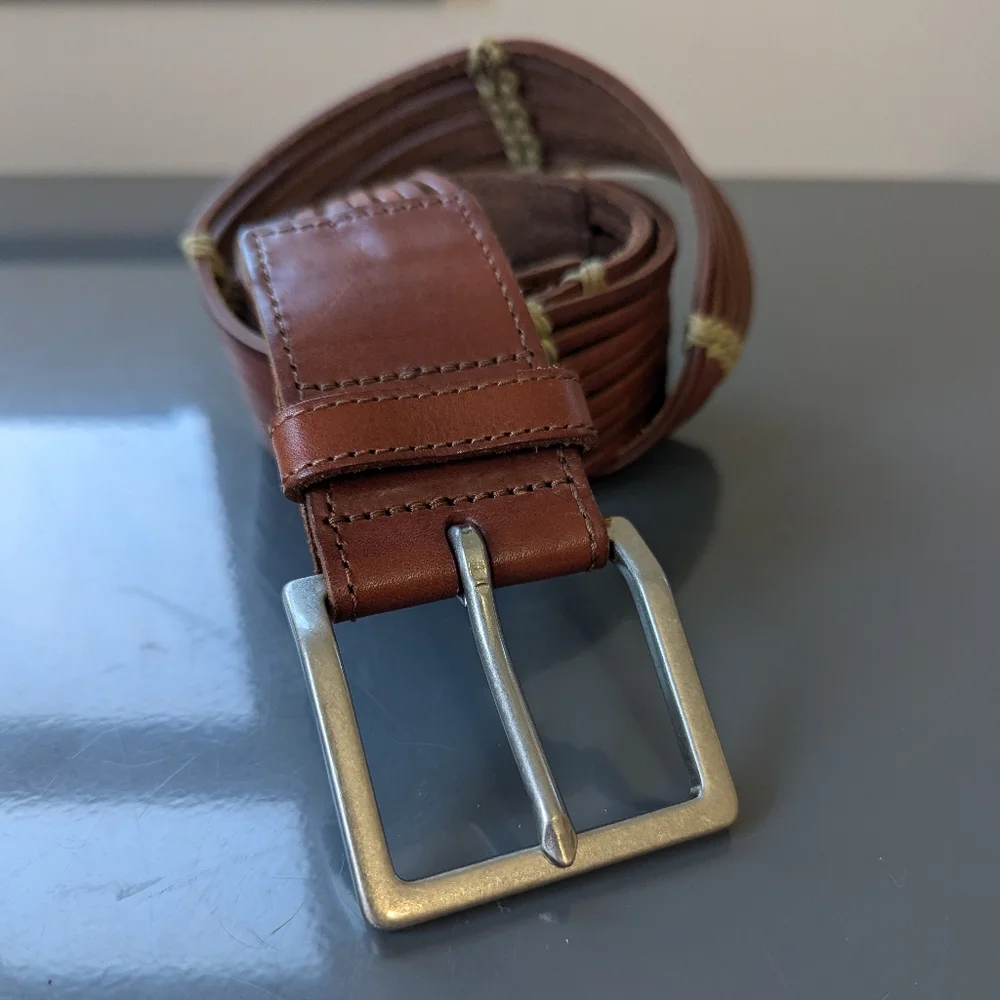 Vintage Talbots Brown Woven Leather Belt Boho Festival‎ Wide Chestnut